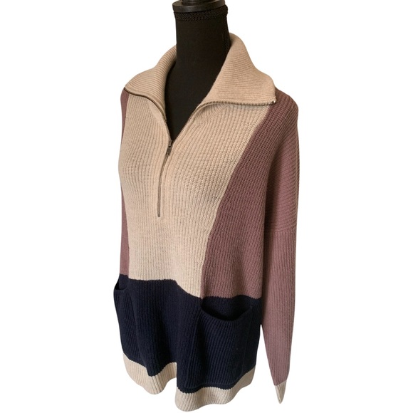 Madewell Glenbrook Half-Zip Pullover Sweater in Colorblock Women’s Size Large - Picture 3 of 10